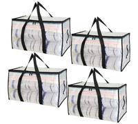 YAMAIDUO Lot de 4 Grand Sac Rangement Vetement 90L, Imperméable Sac Demenagement Pliable avec Couvercle Fermetures Éclair, Alternatives Aux Cartons de Déménagement, pour Camping Linge de Lit Vêtements