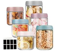 YAMAIDUO Lot de 6 Overnight Oats Jar, 350/500 ml Hermétique Bocal en Verre avec Couvercle, Multifonctionnel Pot Overnight Oat Verre pour Avoine Yaourt Cornichons Chutneys Porridge Salade, Mason Jar