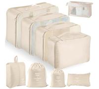 YAMAIDUO Organisateur Valise, Lot de 9 Rangement Valise, Imperméables Packing Cubes Résistant à la Déchirure, Pochette Voyage pour Vêtements Sous-vêtements Chaussures Cosmétiques, Beige
