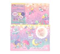 YAMANO SHIGYO Sanrio D21D Lot de 8 feuilles de papier à lettre avec fenêtre ouverte, 4 enveloppes, 4 autocollants, fabriqué au Japon - Motif petites étoiles - Rose, violet - 59