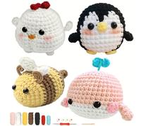 YAMAXIN Kit de crochet pour débutants - Kit de tricot facile à apprendre à démarrer avec des tutoriels vidéo étape par étape pour adultes (poussin, baleine, pingouin, abeille)