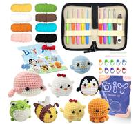 YAMAXIN Lot de 8 crochets et crochets de 2,0 à 6,0 mm - Pour débutants - Baleine, poussin, pingouin, abeille, grenouille, pieuvre, débutant Amigurumi - Kit de tricot et fil (8 animaux avec crochets