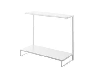 YAMAZAKI 1302 TOWER Support d'écran à 2 niveaux, blanc, Acier / Silicone / Polypropylène, minimaliste, 27,5 x 59 x 38 - 65 cm (L x L x H)