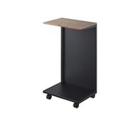 Yamazaki 1416 Tower Table d'appoint Semi-fermée avec roulettes et Plateau en Bois, Noir, Acier/Bois/Nylon, Minimaliste, 22 x 31 x 55 cm (L x L x H)