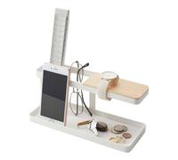 Yamazaki 2299 Tower Desk Organiser, White, Steel/Wood, 24.5 x 9.7 x 11.3 cm