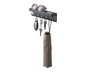 YAMAZAKI 2755 SMART Key Hooks with Tray, black, Steel, 24.5 x 4.5 x 6 cm
