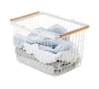Yamazaki 2809 TOSCA Laundry Basket M, white, Steel/Wood, 41.5 x 31 x 27 cm