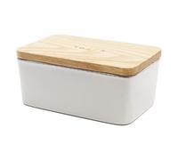Yamazaki 3098 TOSCA Butter Dish Large, white, Ceramic / Wood, 15.5 x 10 x 7 cm