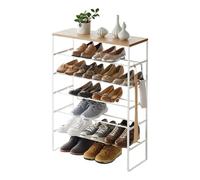 Yamazaki 3369 TOWER 6~Tiered Wood~Top Shoe Rack, white, Steel/Wood, 66 x 25 x 87 cm