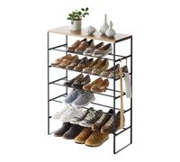 Yamazaki 3370 TOWER 6~Tiered Wood~Top Shoe Rack, black, Steel/Wood, 66 x 25 x 87 cm