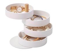 YAMAZAKI Boîte à accessoires TOSCA 3408 – 4 niveaux – Acier/Bois/Résine ABS – Blanc 10×10×12,2 cm