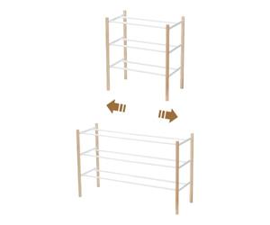 YAMAZAKI 3518 PLAIN Extendable 3Tiered Shoe Rack, white, Steel/Wood, 4170 x 25 x 45.5 cm