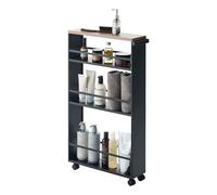 Yamazaki 3628 TOWER Storage Cart with Handle, black, Steel / Wood, 13 x 47.5 x 80.5 cm