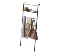 Yamazaki 3872 Tower Leaning Ladder Hanger with Shelf, Black, Steel/Wood, 66 x 30~38 x 160 cm