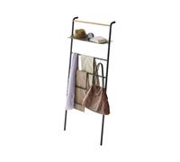 Yamazaki 3872 Tower Leaning Ladder Hanger with Shelf, Black, Steel/Wood, 66 x 30~38 x 160 cm