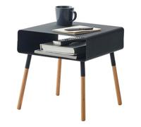 YAMAZAKI 4230 Plain Low Side Table, Black, Steel/Wood, 35 x 35 x 35 cm