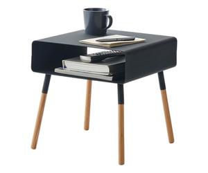 YAMAZAKI 4230 Plain Low Side Table, Black, Steel/Wood, 35 x 35 x 35 cm