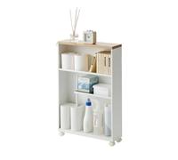 Yamazaki - Etagère de toilette sur roulettes métal et bois Slim blanc
