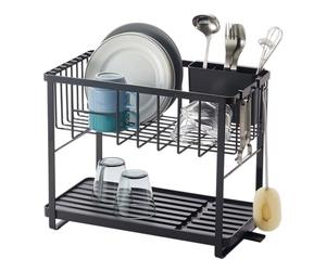 YAMAZAKI 4387 Tower 2Tiered Wire Dish Drainer, Black, Steel/ABS Resin/Polypropylene/Silicone, 41 x 22 x 33 cm