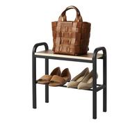 YAMAZAKI 4788 Tower Shoe Rack with Wooden Board, Black, Steel/Plywood, 48 x 19 x 46 cm