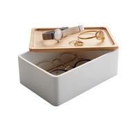 Yamazaki 5167 RIN Accessory Storage Box, white, Polystone/Wood, 18.5 x 12.5 x 7 cm