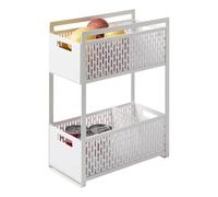 Yamazaki 5218 TOWER 2~Tiered Storage Basket Set, white, ABS Resin / Steel / Silicone, 16 x 32.5 x 46 cm
