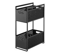 Yamazaki 5219 TOWER 2~Tiered Storage Basket Set, black, ABS Resin / Steel / Silicone, 16 x 32.5 x 46 cm