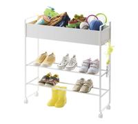 YAMAZAKI 5278 Tower Storage Cart with Basket, White, Steel/Magnet Nylon, 74.5(Without casters：70) x 22 x 74.5 cm