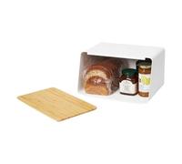 YAMAZAKI 5290 TOWER Bread Case with Removable Lid, white, Steel/Bamboo, 31.5 x 24.5 x 18.5 cm