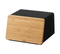 YAMAZAKI 5291 TOWER Bread Case with Removable Lid, black, Steel/Bamboo, 31.5 x 24.5 x 18.5 cm