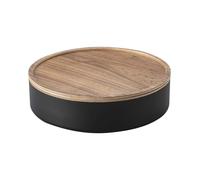 YAMAZAKI 5800 RIN Storage Case with Lid Round, black, Steel/Wood, 22 x 22 x 6 cm