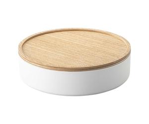 YAMAZAKI 5801 RIN Storage Case with Lid Round, white, Steel/Wood, 22 x 22 x 6 cm