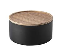 Yamazaki 5802 RIN Boîte de rangement avec couvercle ronde et profonde, noir, Acier/Bois, minimaliste, 22 x 22 x 11 c m