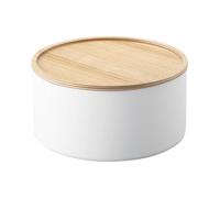 YAMAZAKI 5803 RIN Storage Case with Lid Round Deep, white, Steel/Wood, 22 x 22 x 11 cm