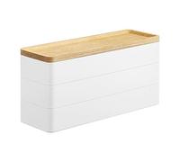 YAMAZAKI 5811 RIN 3~Tiered Slim Accessory Case with Lid, white, ABS Resin/Wood, 24 x 8 x 11.5 cm