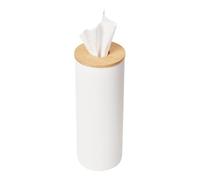 YAMAZAKI Boîte à mouchoirs RIN Round L blanche Acier/Bois/Silicone 9,2×9,2×23,8 cm
