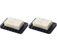 Yamazaki 7398 Flow Soap Tray, Black, Silicone, 11.5 x 8 x 1 cm (Lot de 2)