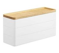 YAMAZAKI Boîte à accessoires RIN 5811 – 3 niveaux, couvercle, blanche, ABS/bois, 24×8×11,5 cm