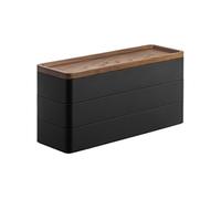 Yamazaki – Boîte à bijoux RIN – ABS 3 niveaux, couvercle bois, compact 8×24×11,5 cm, noir