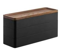Yamazaki 5810 RIN 3~Tiered Slim Accessory Case with Lid, black, ABS Resin/Wood, 24 x 8 x 11.5 cm