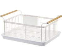 Égouttoir à vaisselle Yamazaki Home avec égouttoir amovible, comptoir de cuisine, support de séchage à vaisselle en acier et bois, taille unique, blanc