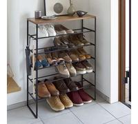 Yamazaki 3370 TOWER 6~Tiered Wood~Top Shoe Rack, black, Steel/Wood, 66 x 25 x 87 cm