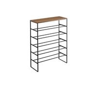 YAMAZAKI 3370 Tower 6Tiered WoodTop Shoe Rack, Black, Steel/Wood, 66 x 25 x 87 cm