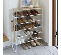 Yamazaki 3369 TOWER 6~Tiered Wood~Top Shoe Rack, white, Steel/Wood, 66 x 25 x 87 cm