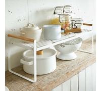 Yamazaki Étagère de cuisine Étagère Organiseur de cuisine 60x22cm blanc métal avec poignées en bois Tosca 03803