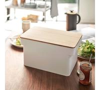 Yamazaki Home Boîte à pain blanche avec rangement pour couteaux et couvercle servant de planche à découper moderne 35x18x23cm Tour 04946