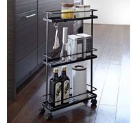 Yamazaki Home Chariot de cuisine à roulettes Chariot de service Étagère de cuisine en métal 3 niveaux noir 12x66x38cm