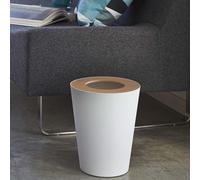 Yamazaki Home Corbeille à papier petite 28cm avec couvercle en bois astucieux blanc rond