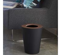 Yamazaki Home Corbeille à papier petite 28cm avec couvercle en bois astucieux noir rond