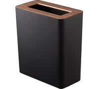 Yamazaki Home Corbeille à papier petite 30cm moderne petite étroite avec couvercle en bois astucieux noir 28x30x15cm